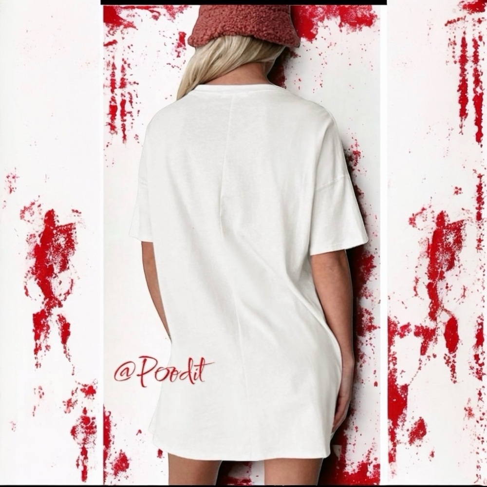 POODIT patriotic sequin beverage white oversized tunic tee S M L XL - Picture 3 of 7